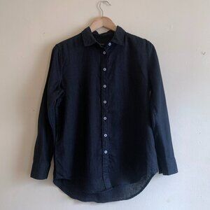 Quince Black Linen Button Up Shirt Women's Size Small Long Sleeve